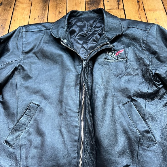 Corvette Men’s Large Genuine Leather Jacket Lined Racing Motorsport Bomber Black - Picture 7 of 12
